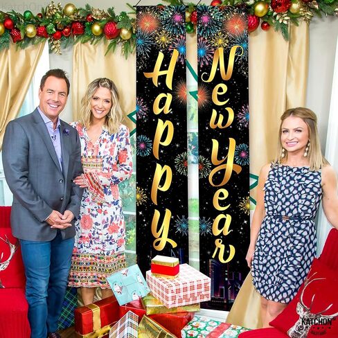 KatchOn XtraLarge 2026 Happy New Year Banner – 72x12 Inch | Black and Gold Happy New Year Door Banner for New Years Decorations 2026 | Porch Banner for New Years Eve Party Supplies 2026 | NYE Decor in Saudi Arabia