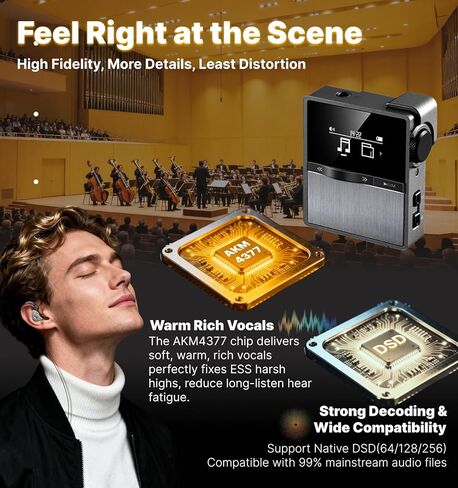 مشغل موسيقى P68 HiFi MP3 مع مشبك، مشغل موسيقى عالي الدقة DSD بدون فقدان، مشغل صوت محمول عالي الدقة مع بطاقة ذاكرة 16 جيجابايت، يدعم حتى 128 جيجابايت مشغل موسيقى HiFi للرياضة والجري in Saudi Arabia