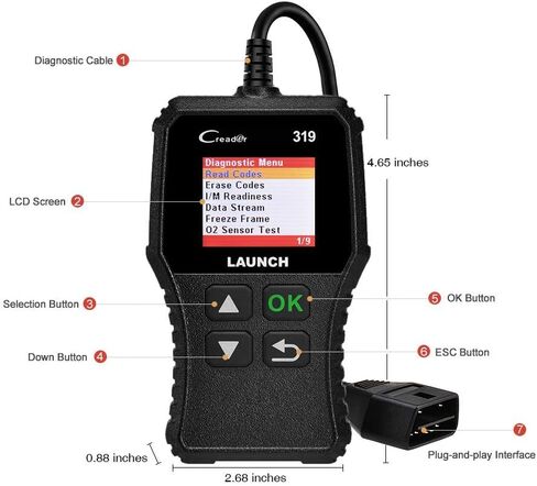 إطلاق الماسح الضوئي obd2 CR319 فحص قارئ رمز المحرك مع وظائف obd2 الكاملة in Saudi Arabia
