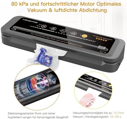 MegaWise Vacuum Sealer Machine | 2023 New Version| 80kPa Suction Power| Bags and Cutter Included (Silver) in Kuwait