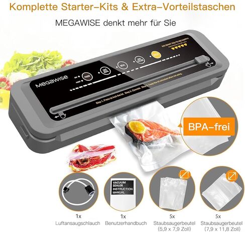 MegaWise Vacuum Sealer Machine | 2023 New Version| 80kPa Suction Power| Bags and Cutter Included (Silver) in Kuwait