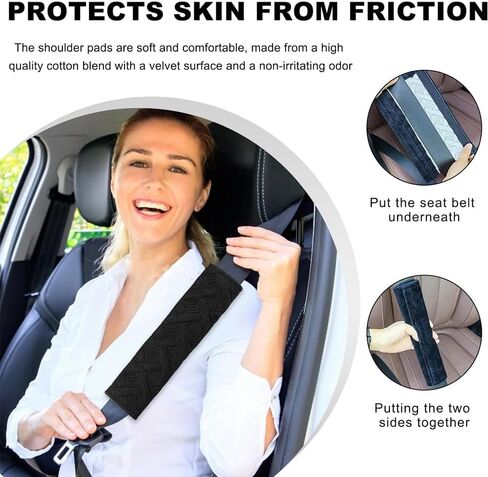 2 Pack Universal Soft and Comfortable Car Seat Belt Pads Harness Covers Backpack Shoulder Automotive Seat Belt Cushion Pad Cover for Adults Black in Saudi Arabia