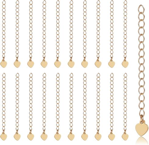 20 قطعة من موسع القلادة الذهبية، موسعات القلادة الذهبية مع سلسلة على شكل قلب، سلاسل ذيل مطلية بالذهب 18 كجم سلسلة ممتدة 55 مم لصنع المجوهرات، موسعات سلاسل ذهبية للقلائد والسوار in Kuwait