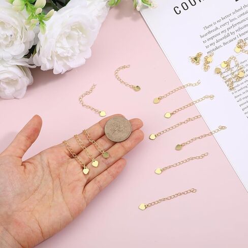 20 قطعة من موسع القلادة الذهبية، موسعات القلادة الذهبية مع سلسلة على شكل قلب، سلاسل ذيل مطلية بالذهب 18 كجم سلسلة ممتدة 55 مم لصنع المجوهرات، موسعات سلاسل ذهبية للقلائد والسوار in Kuwait