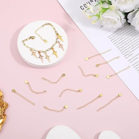 20 قطعة من موسع القلادة الذهبية، موسعات القلادة الذهبية مع سلسلة على شكل قلب، سلاسل ذيل مطلية بالذهب 18 كجم سلسلة ممتدة 55 مم لصنع المجوهرات، موسعات سلاسل ذهبية للقلائد والسوار in Kuwait