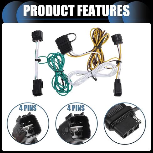 55363 Replacement 4 Pin Trailer Wiring Harness Vehicle end, Plug & Play, for Jeep Wrangler TJ 1998-2006 Black, 1 Set in Saudi Arabia