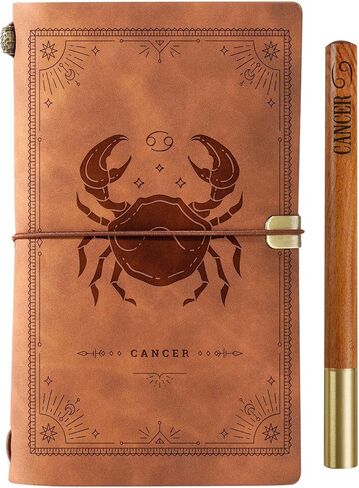 InnoBeta Cancer Zodiac Gifts, Leather Journal Notebook with Pen, Refillable Sketchbook, Travel Diary, Lined Planner, 7x5 Inches, Brown in Saudi Arabia