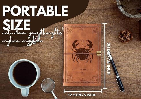 InnoBeta Cancer Zodiac Gifts, Leather Journal Notebook with Pen, Refillable Sketchbook, Travel Diary, Lined Planner, 7x5 Inches, Brown in Saudi Arabia