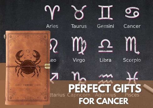 InnoBeta Cancer Zodiac Gifts, Leather Journal Notebook with Pen, Refillable Sketchbook, Travel Diary, Lined Planner, 7x5 Inches, Brown in Saudi Arabia