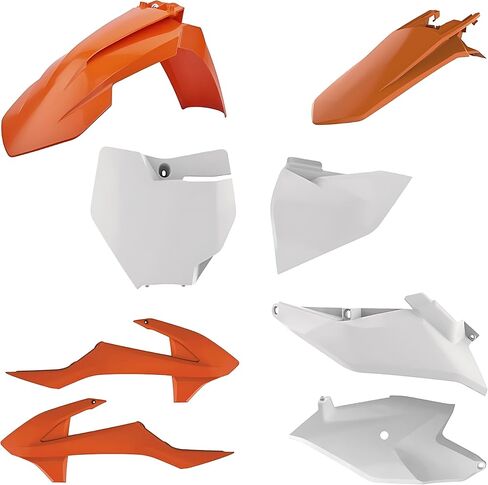 Polisport Motocross (MX) طقم بلاستيكي طبق الأصل لـ KTM SX 85 (2018-24) - جودة OEM، متينة ومرنة ومثالية - برتقالي / أبيض in Saudi Arabia