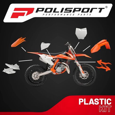 Polisport Motocross (MX) طقم بلاستيكي طبق الأصل لـ KTM SX 85 (2018-24) - جودة OEM، متينة ومرنة ومثالية - برتقالي / أبيض in Saudi Arabia