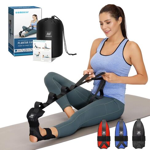 Foot and Calf Stretcher-Stretching Strap For Plantar Fasciitis, Heel Spurs, Foot Drop, Achilles Tendonitis & Hamstring. Yoga Foot & Leg Stretch Strap. (Black) in Kuwait