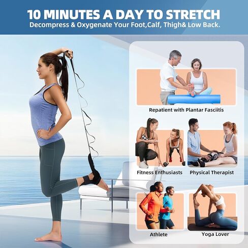 Foot and Calf Stretcher-Stretching Strap For Plantar Fasciitis, Heel Spurs, Foot Drop, Achilles Tendonitis & Hamstring. Yoga Foot & Leg Stretch Strap. (Black) in Kuwait