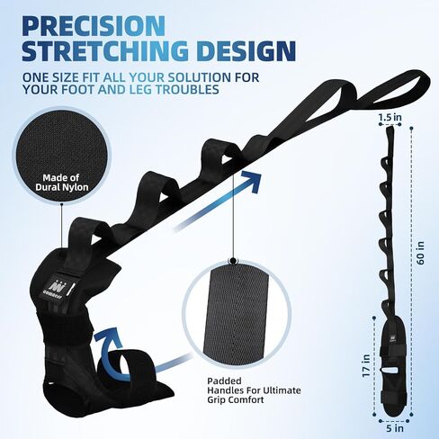 Foot and Calf Stretcher-Stretching Strap For Plantar Fasciitis, Heel Spurs, Foot Drop, Achilles Tendonitis & Hamstring. Yoga Foot & Leg Stretch Strap. (Black) in Kuwait