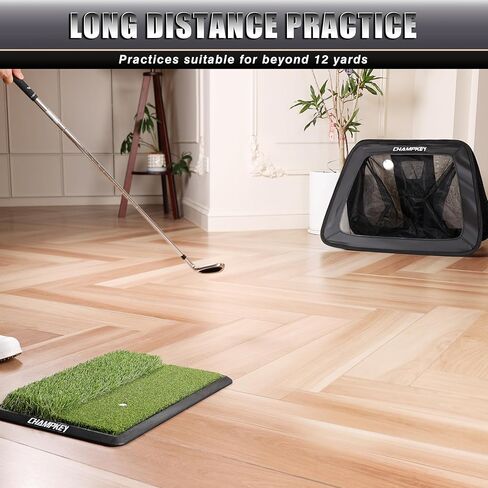 CHAMPKEY Double-Sided Golf Chipping Net with Dual-Turf Mat and 12 Foam Golf Balls - 5 Ply-Knotless Netting Golf Net and Heavy Duty Rubber Backing Hitting Mat Ideal for Training in Kuwait