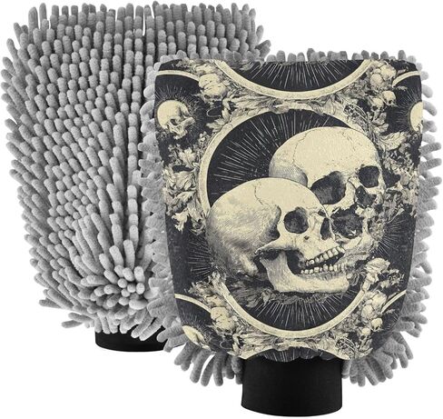 AIXIWAWA Gothic Skulls Print Car Wash Mitt Washing Glove Scratch Free Water Absorbent 2 Pack Large in Saudi Arabia