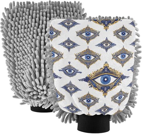 قفاز غسيل السيارات من AIXIWAWA، قفاز غسيل بنمط عيون شريرة، طباعة خالية من الخدوش، ماصة للماء، عبوة من قطعتين متوسطة الحجم in Kuwait