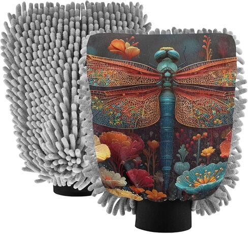 AIXIWAWA Art Dragonfly Print Car Wash Mitt Washing Glove Scratch Free Water Absorbent 2 Pack Large in Saudi Arabia