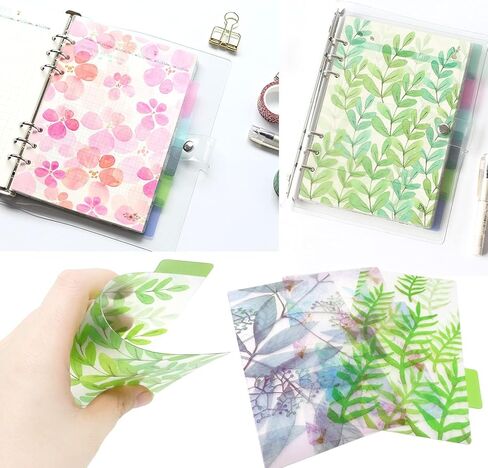 12PCS Binder Index Dividers 6 Holes A6 Insertable Page Tab Translucent Floral Binder Tab Cards for Filofax Notebook, Travel Diary, Planner, 6 Styles in Saudi Arabia