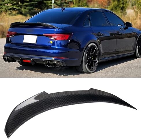 Real Carbon Fiber Rear Spoiler Compatible with 2017-2024 Audi A4 S4 B9, PSM Style Duckbill Trunk Exterior High Kick Tail Deck Lid Splitter Wing Lip 2017 2018 2019 2020 2021 2022 2023 2024 in Saudi Arabia
