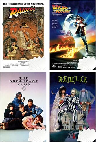 Classic 80's Movie Posters Set (Raiders Of The Lost Ark, Back To The Future, Breakfast Club & Beetlejuice) (Size: 24" x 36" each) (Unframed Posters) in Saudi Arabia