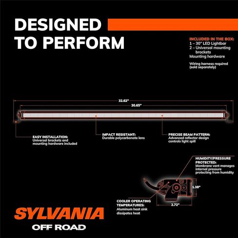 SYLVANIA - Slim 30 Inch LED Light Bar - Lifetime Limited Warranty - Combo Light 9300 Raw Lumens, Compact Design, Off Road Driving Work Light, Truck, Car, Boat, ATV, UTV, SUV, 4x4 (1 PC) in Saudi Arabia