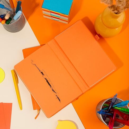 قطعة واحدة مستوحاة من آيس (برتقالي) مجلة أنمي جلدية نباتية مقاس A5 بغلاف مقوى | حزمة ملصقات مجانية | شبكة نقطية مقاس 7 مم | 120GSM ورق كريم الحرير in Kuwait