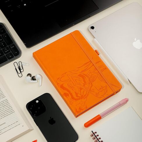 قطعة واحدة مستوحاة من آيس (برتقالي) مجلة أنمي جلدية نباتية مقاس A5 بغلاف مقوى | حزمة ملصقات مجانية | شبكة نقطية مقاس 7 مم | 120GSM ورق كريم الحرير in Kuwait