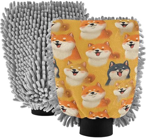قفاز غسيل السيارات مطبوع عليه Shiba Inu من AIXIWAWA، قفاز غسيل خالٍ من الخدوش وماص للماء، عبوة من قطعتين متوسطة الحجم in Saudi Arabia