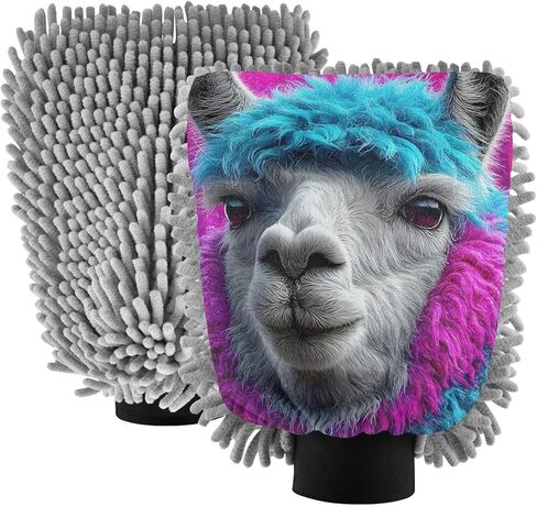 AIXIWAWA Art Llama Print Car Wash Mitt Washing Glove Scratch Free Water Absorbent 2 Pack Large in Saudi Arabia