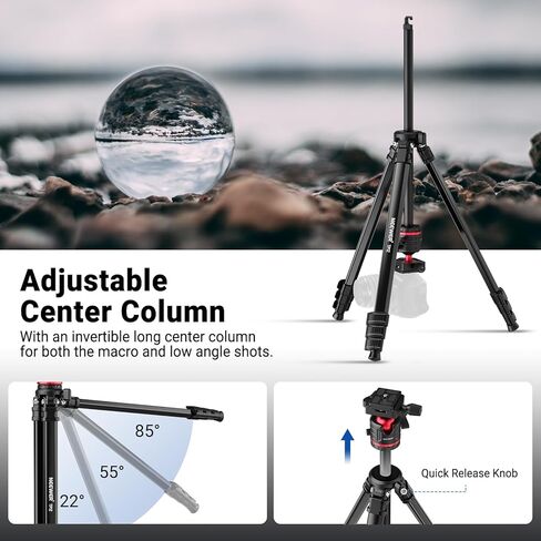 NEEWER Upgraded 80.7" Carbon Fiber Camera Tripod Monopod with Telescopic 2 Section Center Axes, 360° Panorama Ballhead, 1/4" Arca Type QR Plate, Travel Tripod with ø28mm Column, Max Load 26.5lb, N55CR in Kuwait