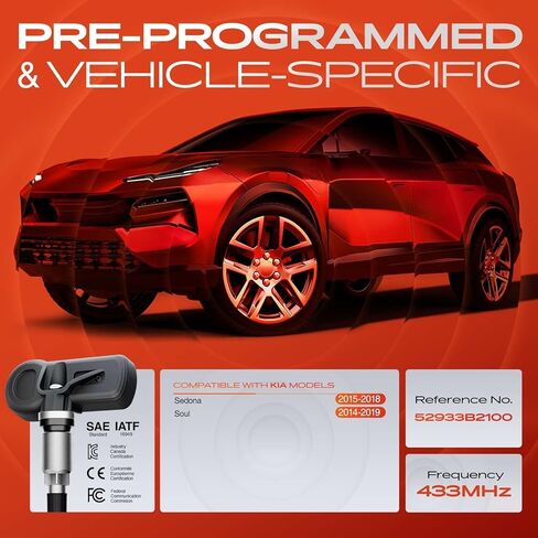 A-Premium 4PCS Pre-Programmed TPMS Sensor Tire Pressure Monitoring Sensor - Compatible with Kia Soul 2014-2019, Sedona 2015-2018 - 433MHz - Replace 52933-B2100, 52933B2100 in Saudi Arabia