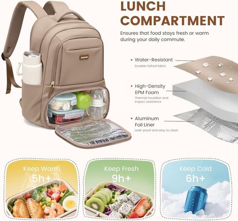 Lunch Backpack 16 Inch Laptop Backpack with Insulated Cooler Lunch Box Food Bag for College Work Camping Picnics (Champagne) in Saudi Arabia