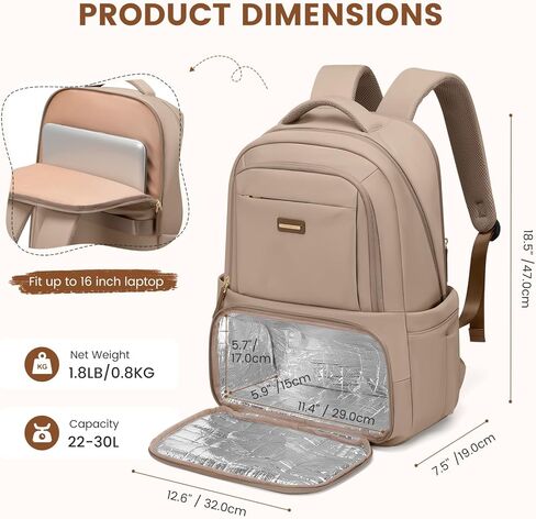 Lunch Backpack 16 Inch Laptop Backpack with Insulated Cooler Lunch Box Food Bag for College Work Camping Picnics (Champagne) in Saudi Arabia