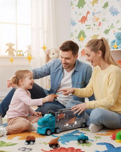 ألعاب ديناصور 7 في 1 للأطفال من عمر 3 إلى 5 سنوات، شاحنة ديناصور مع 6 سيارات سحب للخلف، مجموعة سيارات صغيرة، ألعاب هدايا عيد ميلاد للأطفال من عمر 3 4 سنوات فما فوق، شاحنة نقل للأطفال الصغار من سن 3 إلى 6 سنوات in Kuwait