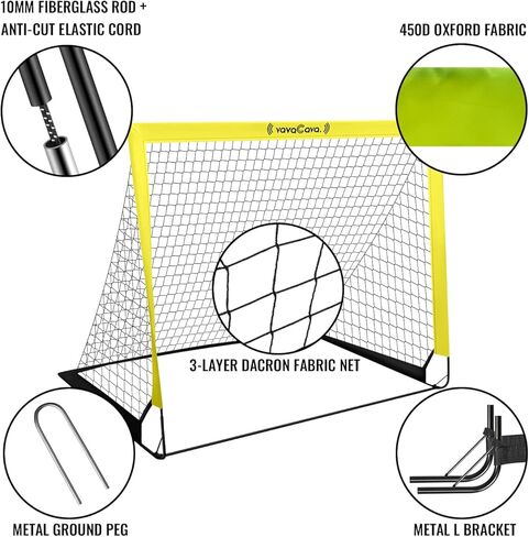 VavaCava 4'x3' Size Portable Soccer Goals Set for Backyard Fun, 2 Nets, 2 Size 3 Balls, 10 Marker Cones, Pump and Carry Bag, Outdoor Games for Backyard, Beach, Lawn, Kids Soccer Training Equipment in Saudi Arabia