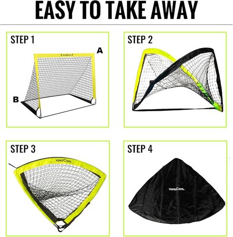 VavaCava 4'x3' Size Portable Soccer Goals Set for Backyard Fun, 2 Nets, 2 Size 3 Balls, 10 Marker Cones, Pump and Carry Bag, Outdoor Games for Backyard, Beach, Lawn, Kids Soccer Training Equipment in Saudi Arabia