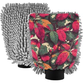 AIXIWAWA Retro Leaf Pattern Print Car Wash Mitt Washing Glove Scratch Free Water Absorbent 2 Pack Large in Kuwait