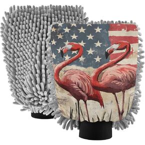 AIXIWAWA Car Wash Mitt Washing Glove Flamingo America Print Scratch Free Water Absorbent 2 Pack Medium in Saudi Arabia
