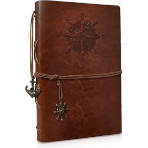 PU Leather Journal Notebook, Refillable Vintage Journal Travel Diary with Kraft Paper, A5 Journaling Notebook for Women Men Teens, 100GSM Unlined Paper, 160 Pages(Brown, 9.2" x 6.5") in Saudi Arabia