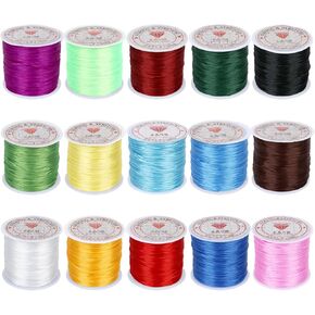 15 Rolls 50M Elastic String for Bracelets, 0.8mm Bracelet String Elastic Cord, Stretchy String for Bracelet Making, Beading Supplies for Necklaces, Clay Beads, Pony Beads (Multiple Colors) in Kuwait