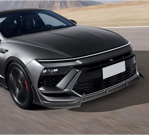W-POWER، 11 قطعة من وصلات الشفة الأمامية والتنورة الجانبية، موزع ناشر متوافق مع مصد Hyundai Sonata N-Line 2024-2025، طقم جسم الذقن الأمامي للشفاه الهوائية Spoiler Splitter ABS (ألياف الكربون المطلية) in Saudi Arabia