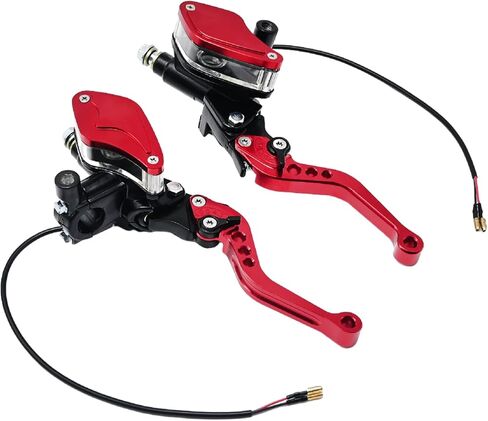 MDEOOSKY 2 Pcs 7/8" 22mm Motorcycle Brake Clutch Pump Lever with Dual Hydraulic Master Cylinder Reservoir Replacement for Honda Yamaha Kawasaki Suzuki Harley Models Ranging from 50CC to 300CC, Red in Saudi Arabia