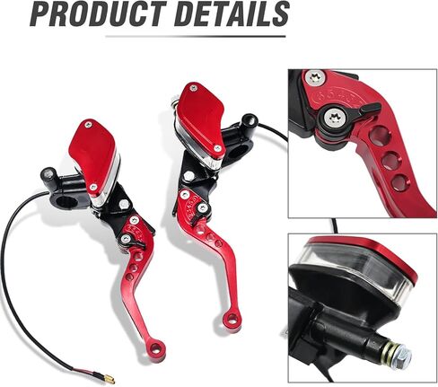 MDEOOSKY 2 Pcs 7/8" 22mm Motorcycle Brake Clutch Pump Lever with Dual Hydraulic Master Cylinder Reservoir Replacement for Honda Yamaha Kawasaki Suzuki Harley Models Ranging from 50CC to 300CC, Red in Saudi Arabia