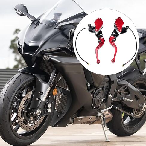 MDEOOSKY 2 Pcs 7/8" 22mm Motorcycle Brake Clutch Pump Lever with Dual Hydraulic Master Cylinder Reservoir Replacement for Honda Yamaha Kawasaki Suzuki Harley Models Ranging from 50CC to 300CC, Red in Saudi Arabia