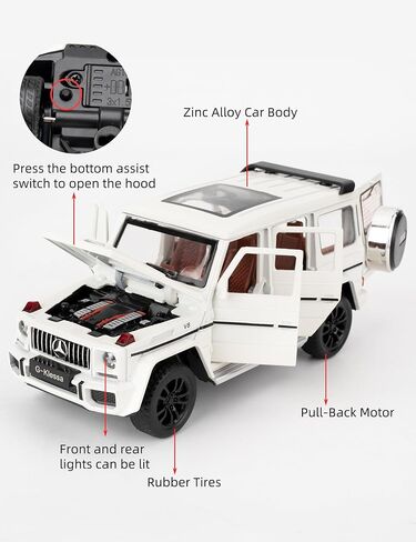 نموذج سيارة بمقياس 1/32 متوافق مع سيارة لعبة Benz G63 AMG Diecast القابلة للتجميع، سيارة لعبة سحب للخلف من سبائك الزنك مع صوت وضوء للبالغين من الأولاد والبنات 3 4 5 6 7 8 (أسود) in Kuwait