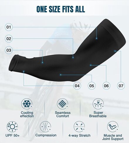 Aegend 2 Pair Sun Protection Cooling Arm Sleeves Compression - Tattoo Cover up - Sun Sleeves for Men Women Youth in Kuwait