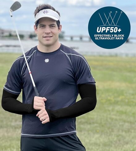 Aegend 2 Pair Sun Protection Cooling Arm Sleeves Compression - Tattoo Cover up - Sun Sleeves for Men Women Youth in Kuwait