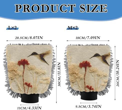 AIXIWAWA الطائر الطنان خمر طباعة غسيل السيارات قفاز غسل القفازات خالية من الخدش ماصة للماء 2 حزمة كبيرة in Saudi Arabia