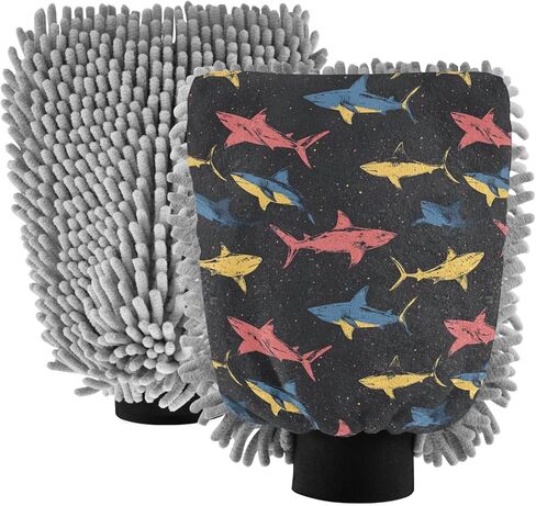 AIXIWAWA Universe Sharks Print Car Wash Mitt Washing Glove Scratch Free Water Absorbent 2 Pack Large in Kuwait